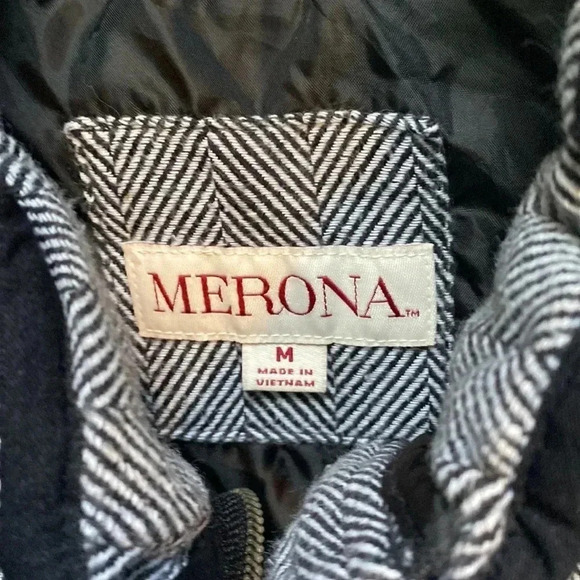Merona Herringbone Black and White Zip Up Winter Puffer Vest Size Medium - Picture 6 of 7